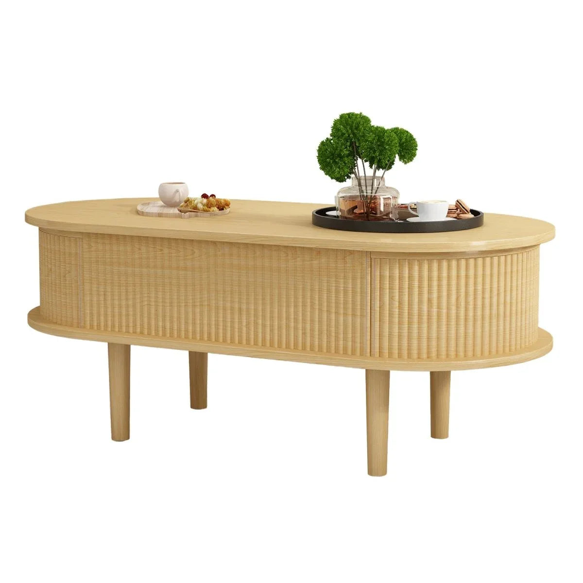 Fluted Lift Top Modern Wooden Coffee Table With Storage - Omega Lifestyles