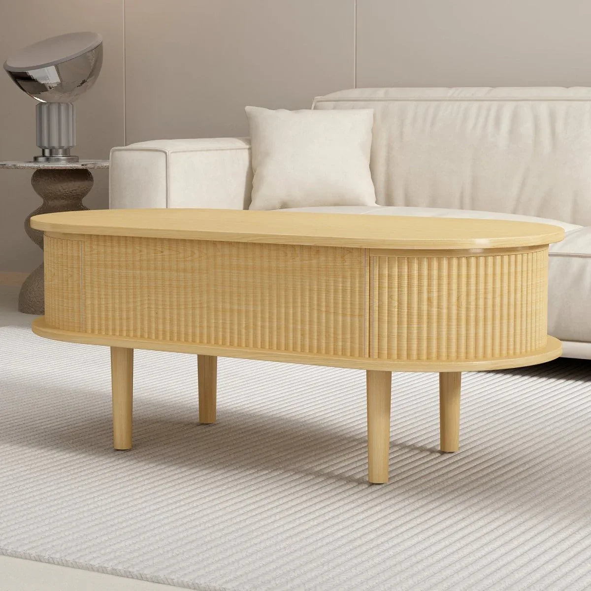 Fluted Lift Top Modern Wooden Coffee Table With Storage - Omega Lifestyles