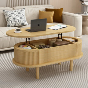 Fluted Lift Top Modern Wooden Coffee Table With Storage - Omega Lifestyles