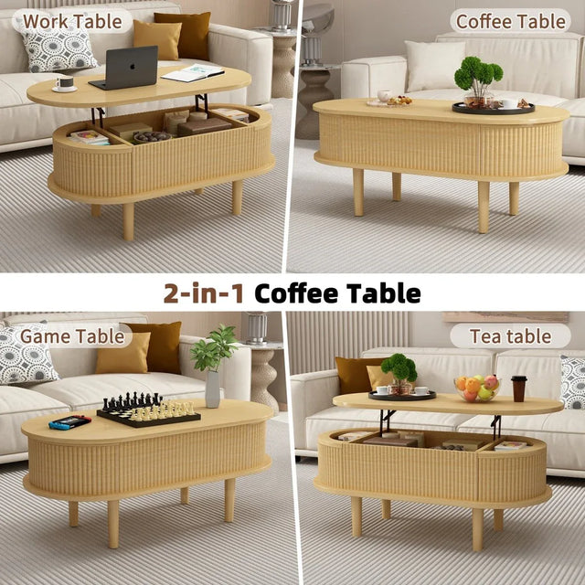 Fluted Lift Top Modern Wooden Coffee Table With Storage - Omega Lifestyles