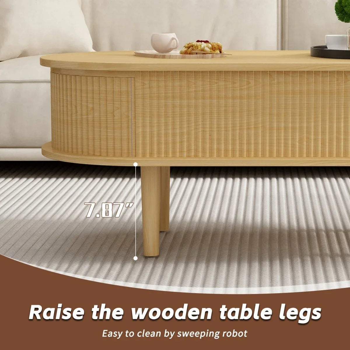 Fluted Lift Top Modern Wooden Coffee Table With Storage - Omega Lifestyles