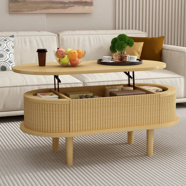 Fluted Lift Top Modern Wooden Coffee Table With Storage - Omega Lifestyles