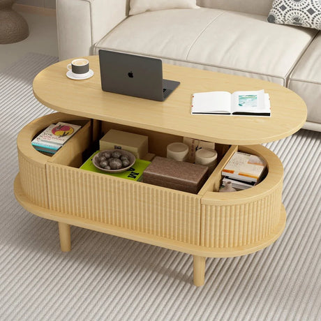 Fluted Lift Top Modern Wooden Coffee Table With Storage - Omega Lifestyles
