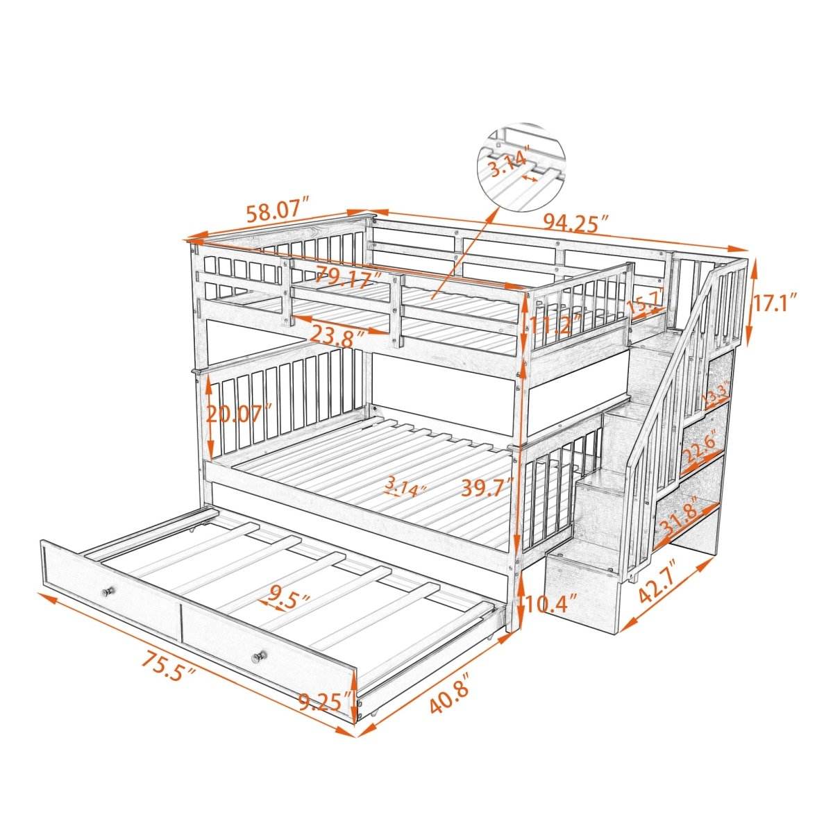 Full Over Full Stairway Bunk Bed With Twin Trundle - Sleep Galleria