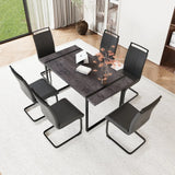 Industrial Rural MDF Dining Table And Six PU Chairs Set - Omega Lifestyles