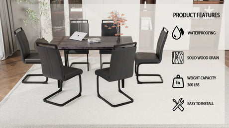 Industrial Rural MDF Dining Table And Six PU Chairs Set - Omega Lifestyles