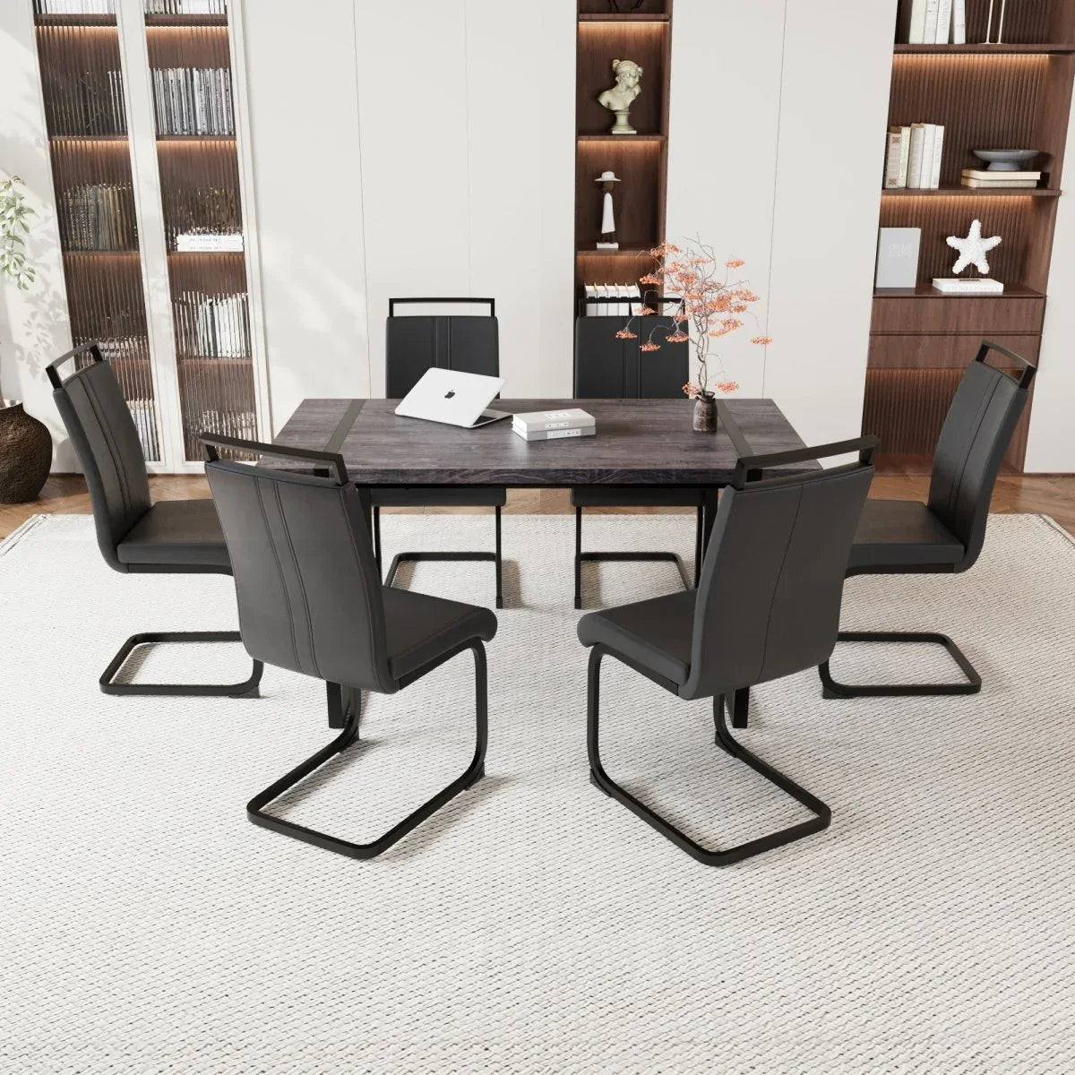 Industrial Rural MDF Dining Table And Six PU Chairs Set - Omega Lifestyles