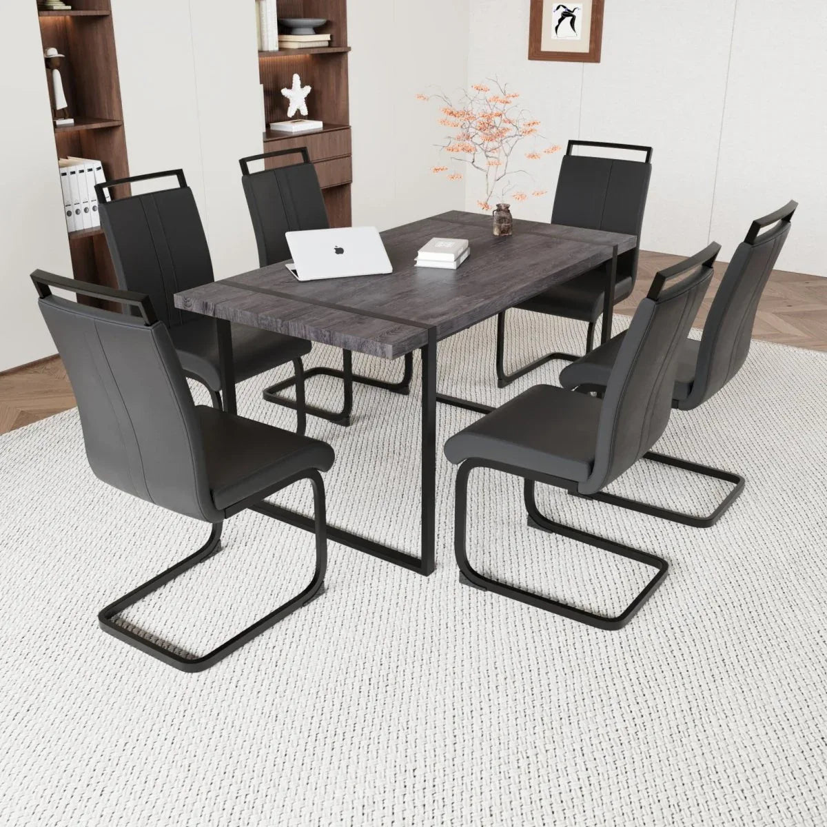 Industrial Rural MDF Dining Table And Six PU Chairs Set - Omega Lifestyles