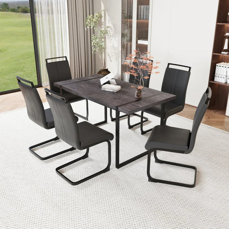 Industrial Rural MDF Dining Table And Six PU Chairs Set - Omega Lifestyles