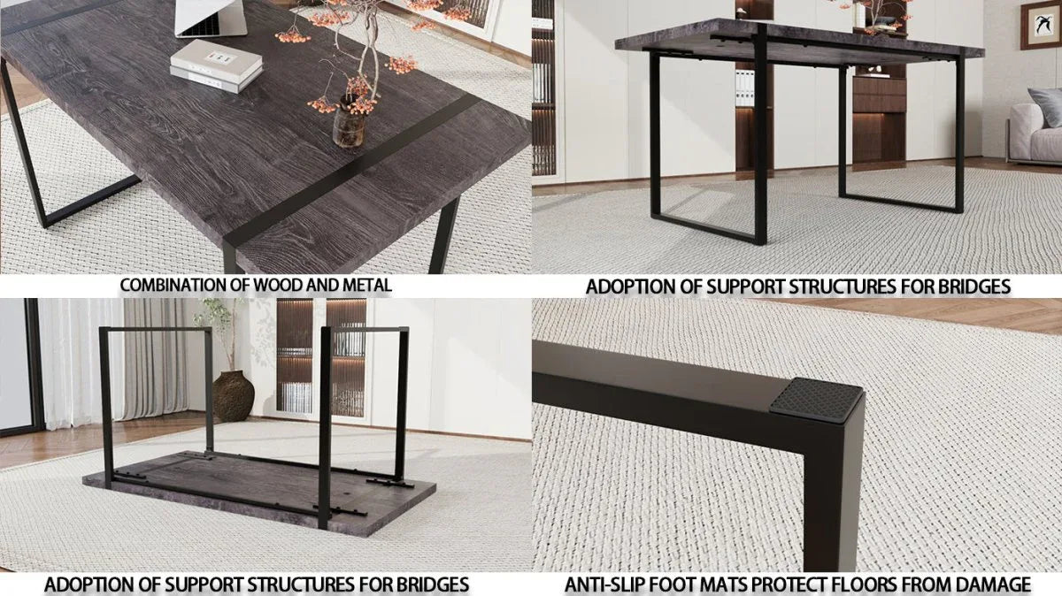 Industrial Rural MDF Dining Table And Six PU Chairs Set - Omega Lifestyles