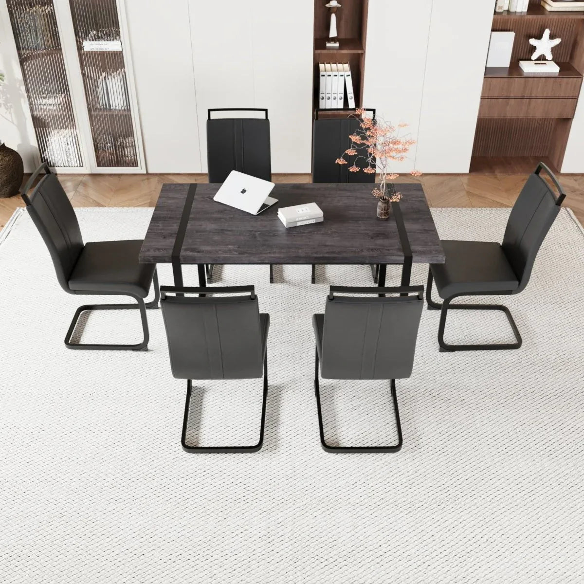 Industrial Rural MDF Dining Table And Six PU Chairs Set - Omega Lifestyles
