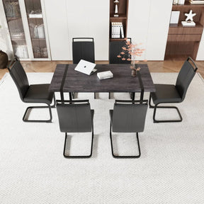 Industrial Rural MDF Dining Table And Six PU Chairs Set - Omega Lifestyles