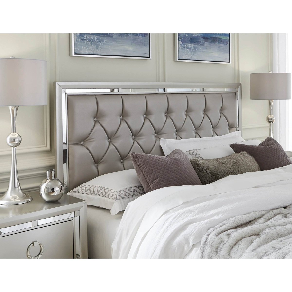 King Modern Solid Wood Panel Bed Frame With Padded Headboard - Slumberine - Omega Lifestyles