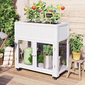 Mini Fir Wood Cold Frame Greenhouse With Wheels - Omega Lifestyles
