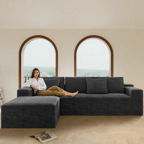 Modular Plush Corduroy Foam Sectional Sofa With Chaise - Omega Lifestyles