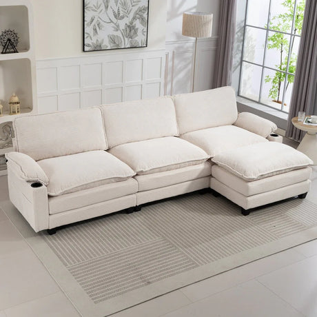 Oversized Corduroy 3-Seater Sofa With Ottoman - Omega Lifestyles