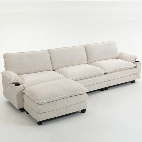 Oversized Corduroy 3-Seater Sofa With Ottoman - Omega Lifestyles