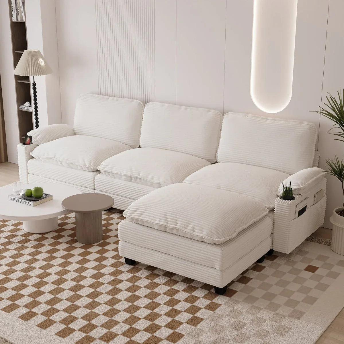 Oversized Corduroy 3-Seater Sofa With Ottoman - Omega Lifestyles