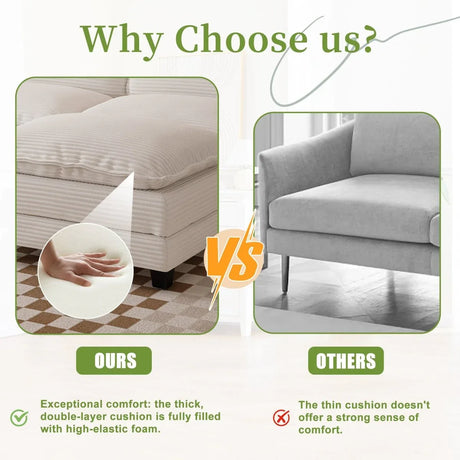 Oversized Corduroy 3-Seater Sofa With Ottoman - Omega Lifestyles