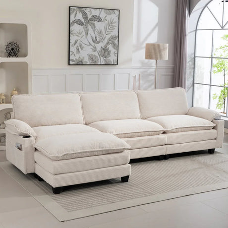 Oversized Corduroy 3-Seater Sofa With Ottoman - Omega Lifestyles