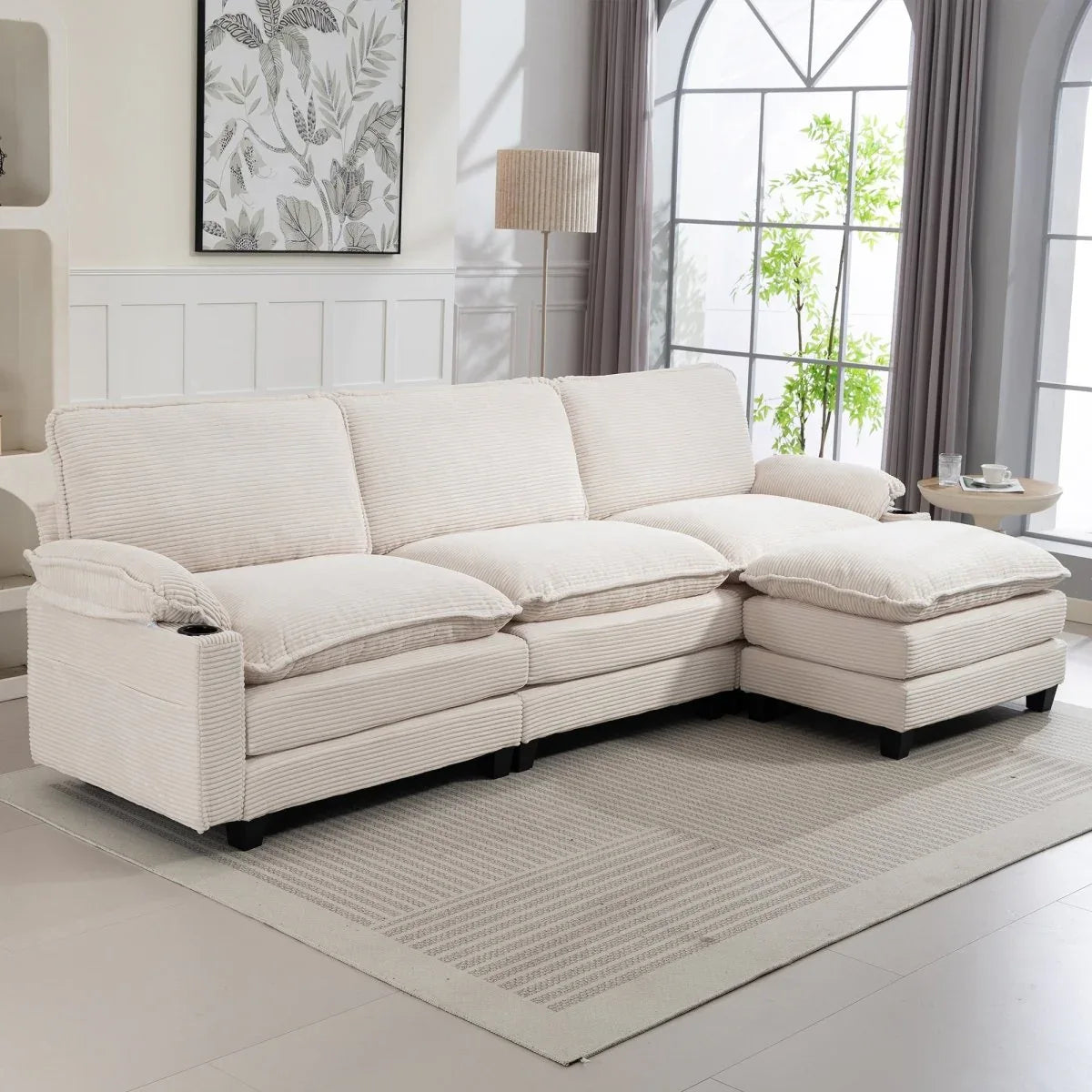 Oversized Corduroy 3-Seater Sofa With Ottoman - Omega Lifestyles