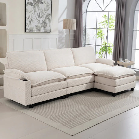 Oversized Corduroy 3-Seater Sofa With Ottoman - Omega Lifestyles