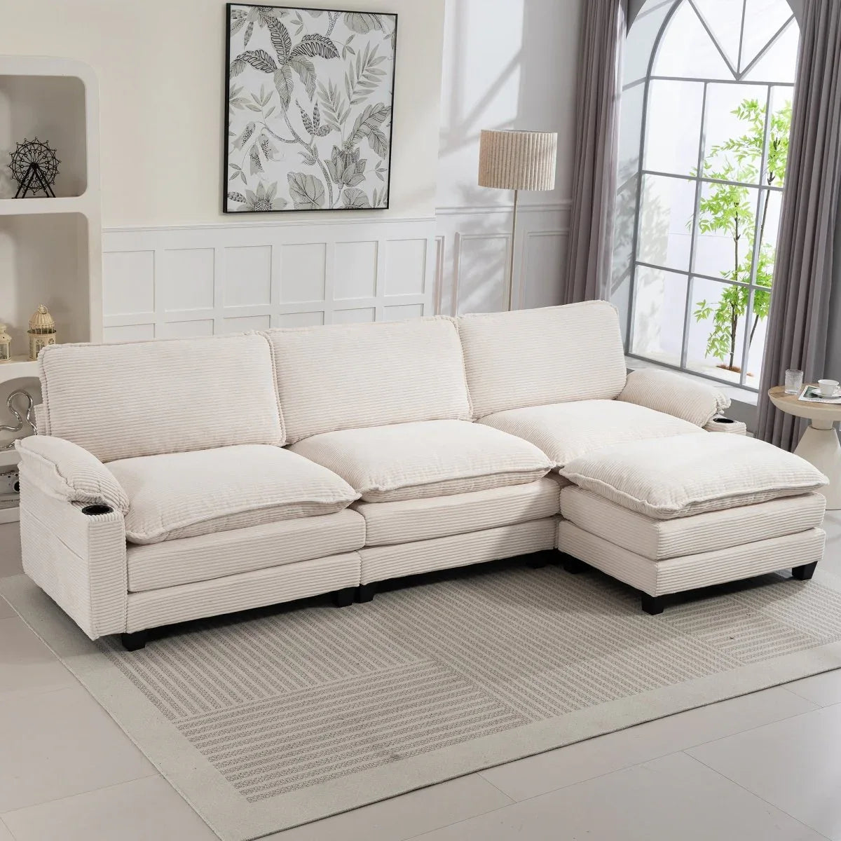Oversized Corduroy 3-Seater Sofa With Ottoman - Omega Lifestyles