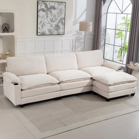 Oversized Corduroy 3-Seater Sofa With Ottoman - Omega Lifestyles