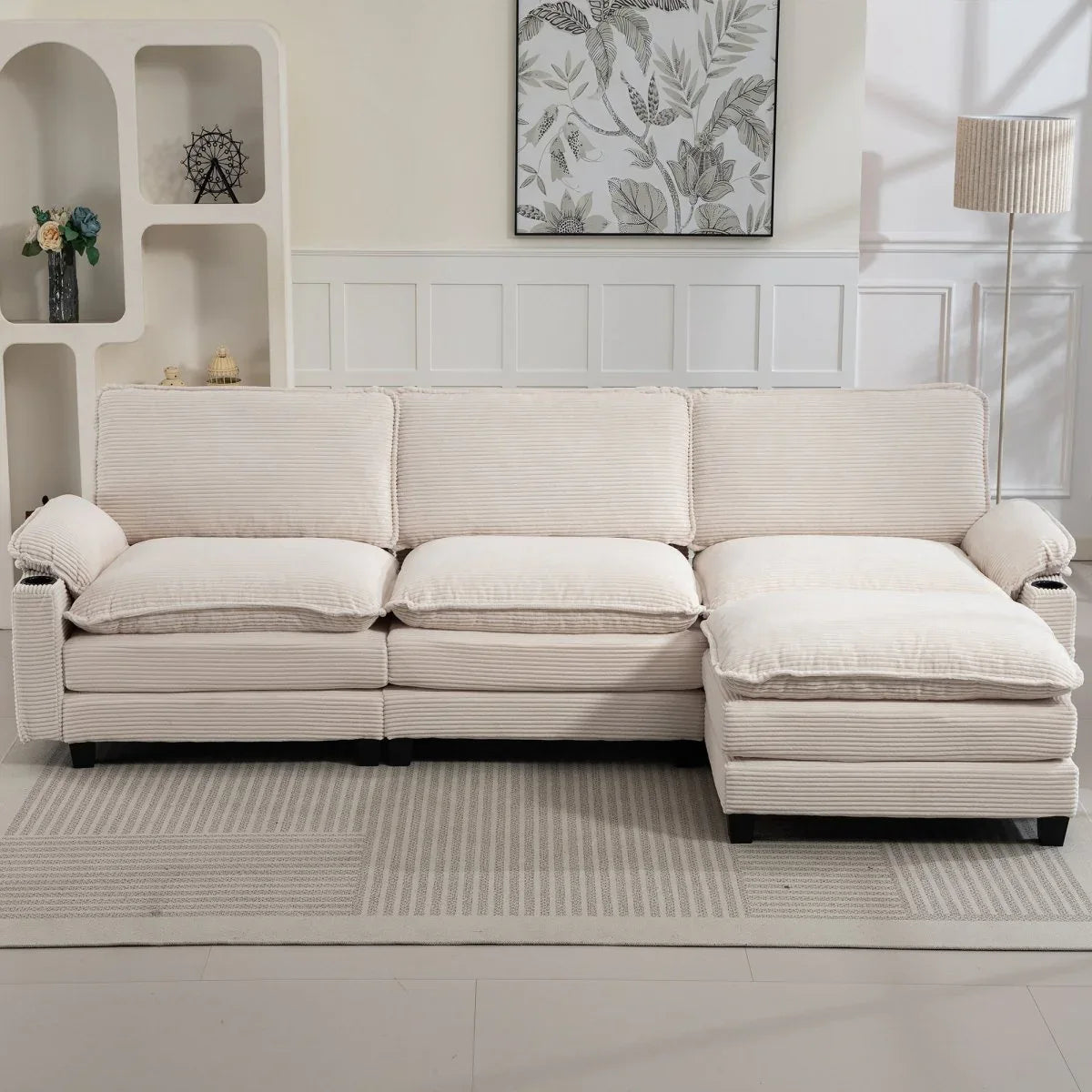 Oversized Corduroy 3-Seater Sofa With Ottoman - Omega Lifestyles