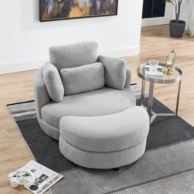 Oversized Plush Swivel Chair With Storage Ottoman - Omega Lifestyles