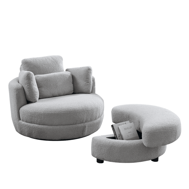 Oversized Plush Swivel Chair With Storage Ottoman - Omega Lifestyles