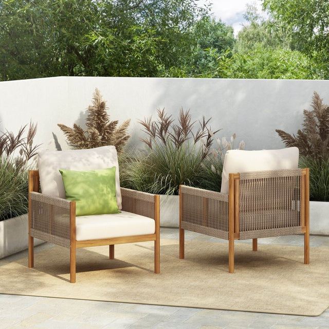 Set Of 2 Modern Outdoor Woven Lounge Chairs With Cushions - Sleep Galleria