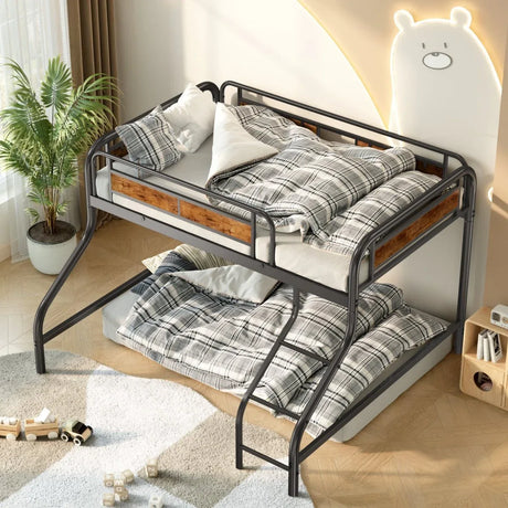 Twin Industrial Metal Low Loft Bunk Bed With Stairs Guardrail - Omega Lifestyles