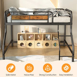Twin Industrial Metal Low Loft Bunk Bed With Stairs Guardrail - Omega Lifestyles