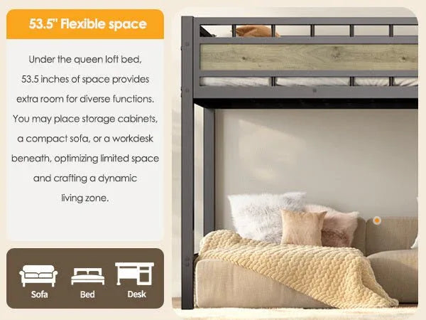 Twin Industrial Metal Low Loft Bunk Bed With Stairs Guardrail - Omega Lifestyles