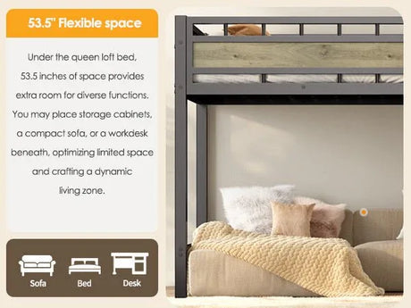 Twin Industrial Metal Low Loft Bunk Bed With Stairs Guardrail - Omega Lifestyles