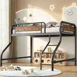 Twin Industrial Metal Low Loft Bunk Bed With Stairs Guardrail - Omega Lifestyles