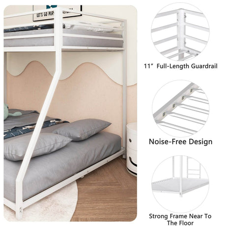 Twin Over Full Metal Bunk Bed White With Guardrails - Slumberine - Omega Lifestyles