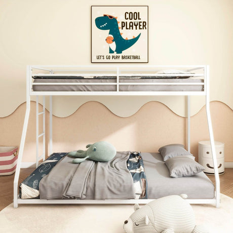 Twin Over Full Metal Bunk Bed White With Guardrails - Slumberine - Omega Lifestyles
