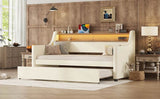 Twin PU Leather Daybed With Trundle Charging Station And LED Light - Sleep Galleria
