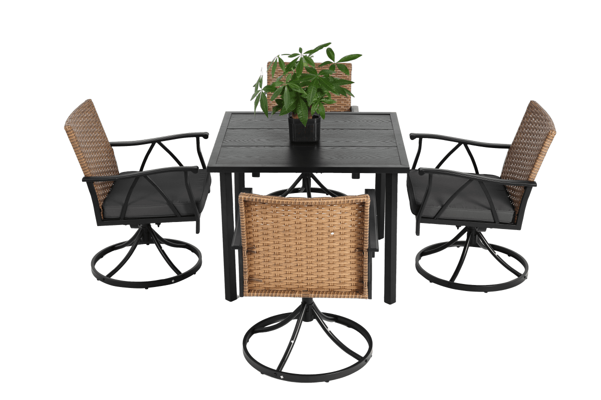 5 Piece Outdoor Wicker Patio Dining Set With Swivel Rocker Chairs - Somnio - Omega Lifestyles