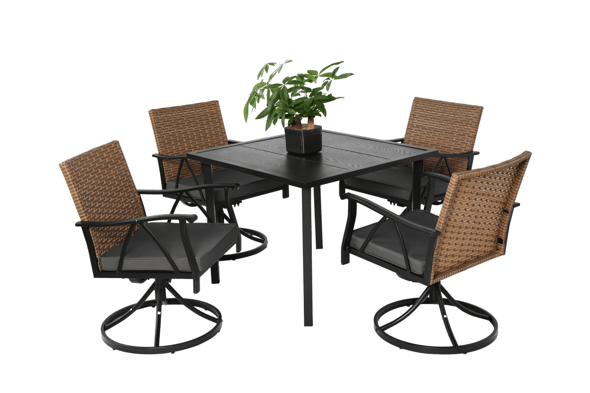 5 Piece Outdoor Wicker Patio Dining Set With Swivel Rocker Chairs - Somnio - Omega Lifestyles
