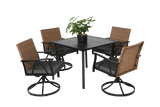 5 Piece Outdoor Wicker Patio Dining Set With Swivel Rocker Chairs - Somnio - Omega Lifestyles