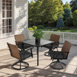 5 Piece Outdoor Wicker Patio Dining Set With Swivel Rocker Chairs - Somnio - Omega Lifestyles