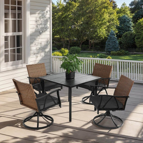 5 Piece Outdoor Wicker Patio Dining Set With Swivel Rocker Chairs - Omega Lifestyles