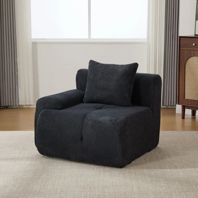 Charcoal Tufted Comfy Fuzzy Fabric Loveseat With Pillows - Omega Lifestyles