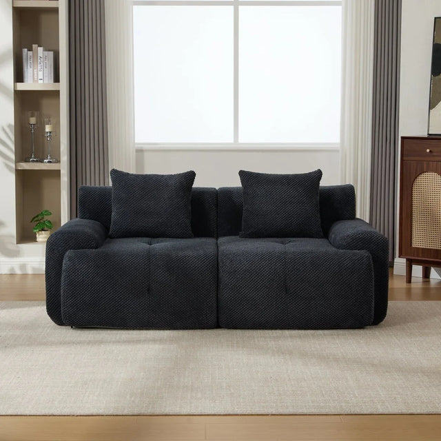 Charcoal Tufted Comfy Fuzzy Fabric Loveseat With Pillows - Omega Lifestyles