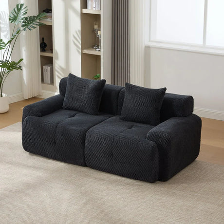 Charcoal Tufted Comfy Fuzzy Fabric Loveseat With Pillows - Omega Lifestyles