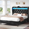 Corduroy Upholstered Platform Bed Frame with LED Lighting and Charging Station - Omega Lifestyles
