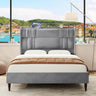 Corduroy Upholstered Platform Bed Frame with LED Lighting and Charging Station - Omega Lifestyles